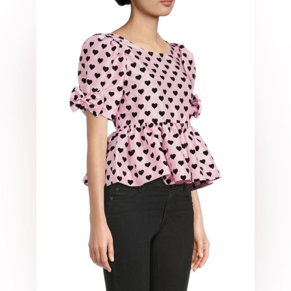 LoveShackFancy Keily Heart Print Babydoll Top